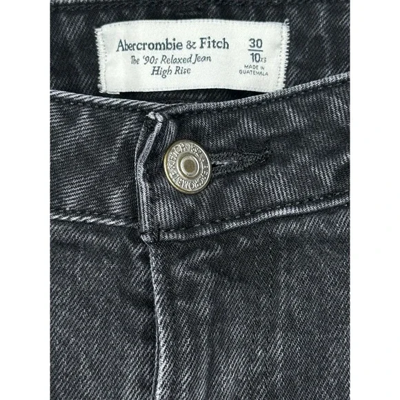 Abercrombie & Fitch 90s Relaxed Jean High Rise Curve Love 30 10 XS Black X-Short - Picture 8 of 10